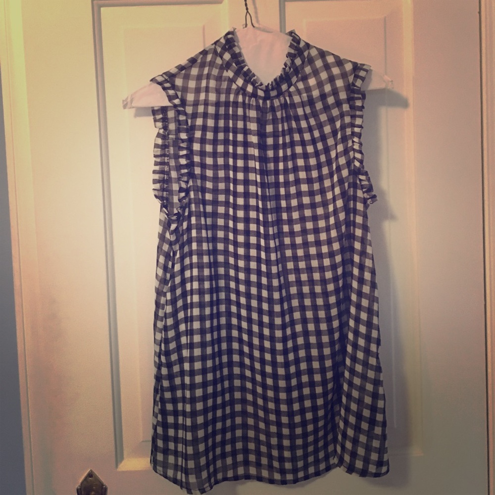 Sleeveless black and white checked blouse XS